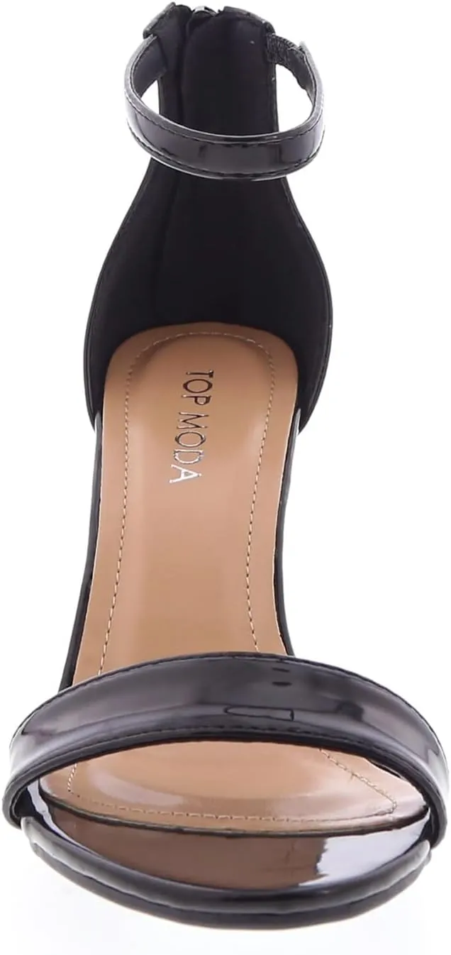 TOP MODA Hannah-1 Ankle Strap Dressy High Heel Sandal, Non-slip Sole, For Wedding, Party, Prom, Evening Wear, or Any Occasion, Sleek Style Block Heel Sandals