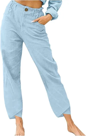 Trousers Pants for Women Trendy Loose Wide Leg Summer Beach Pants Casual Fashion Button High Waist Lounge Pants with Pockets
