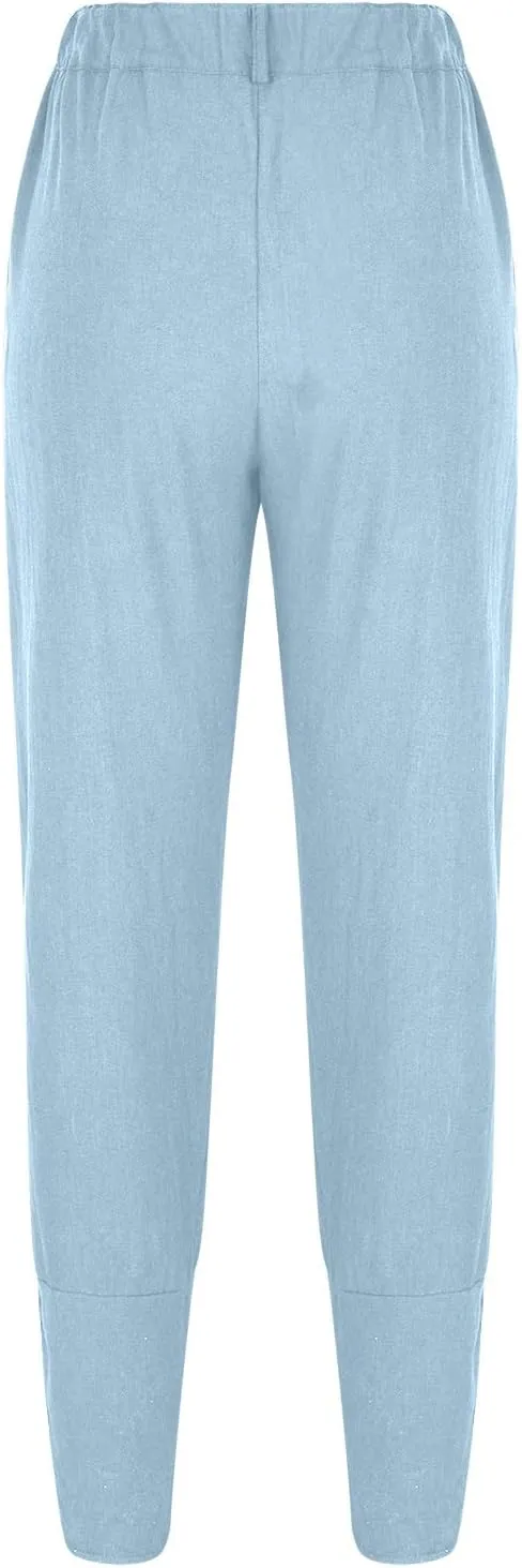 Trousers Pants for Women Trendy Loose Wide Leg Summer Beach Pants Casual Fashion Button High Waist Lounge Pants with Pockets