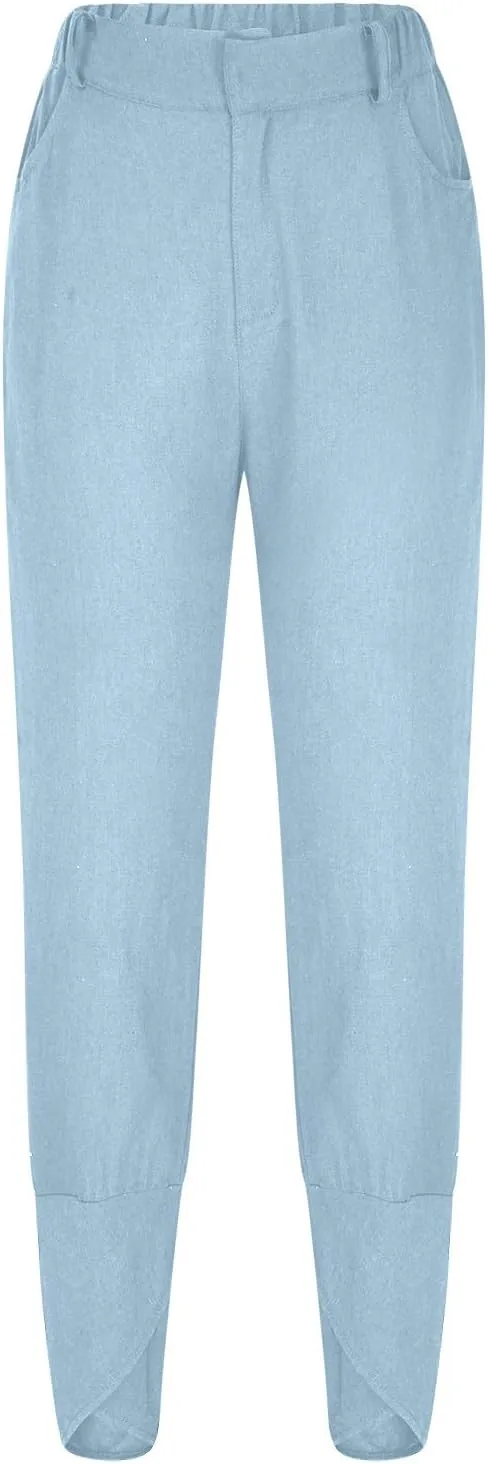 Trousers Pants for Women Trendy Loose Wide Leg Summer Beach Pants Casual Fashion Button High Waist Lounge Pants with Pockets
