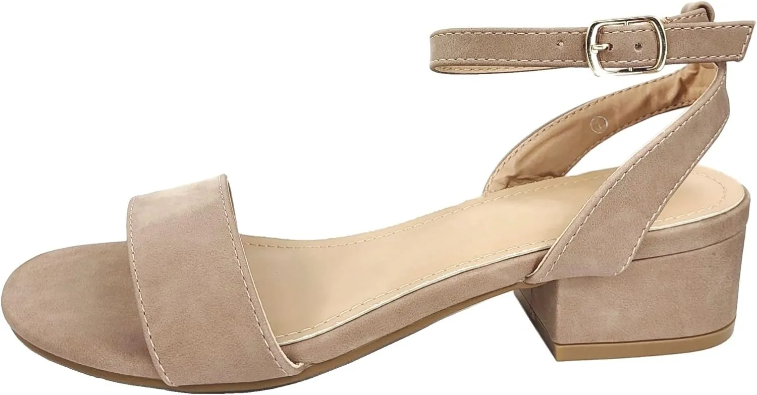 TruFox Open Toe Ankle Strap Low Block Heel Dressy Sandal