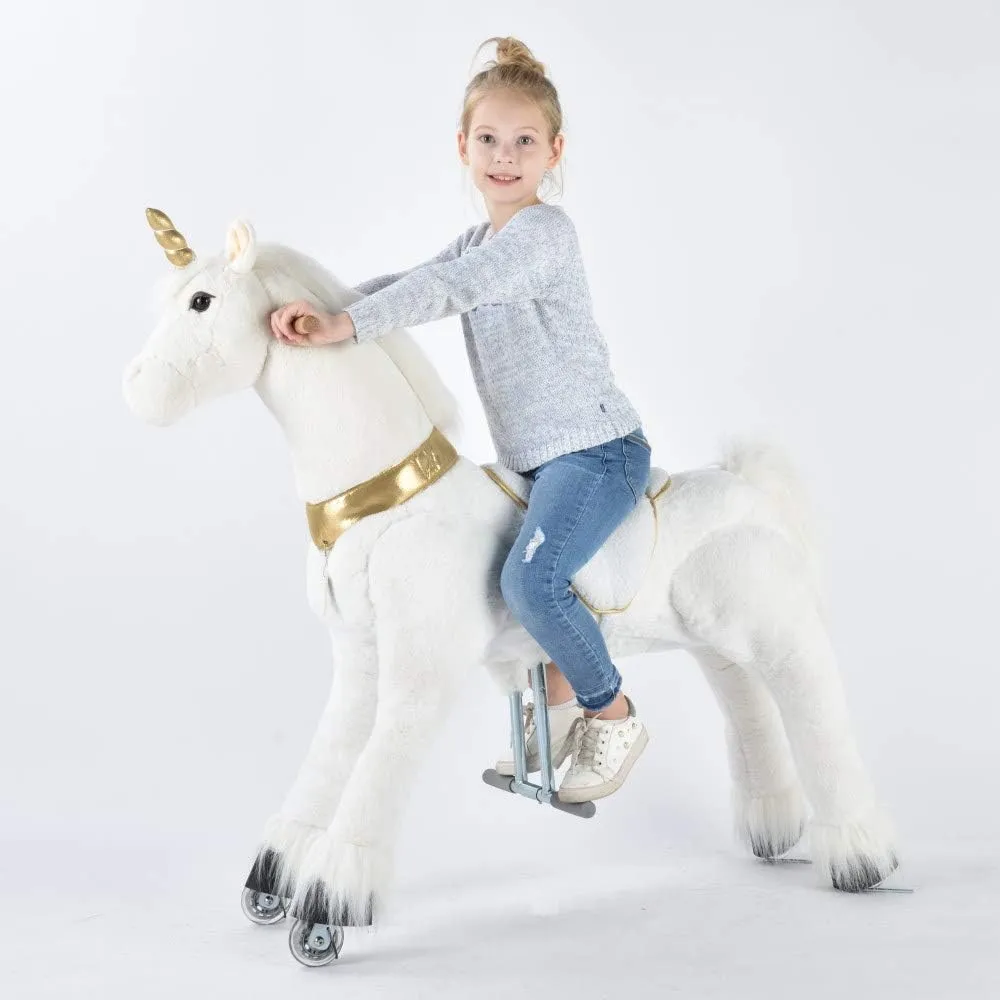 UFREE Ride on Unicorn Toy - Plush Animal, Golden Unicorn for Kids, 6 Years to Adult