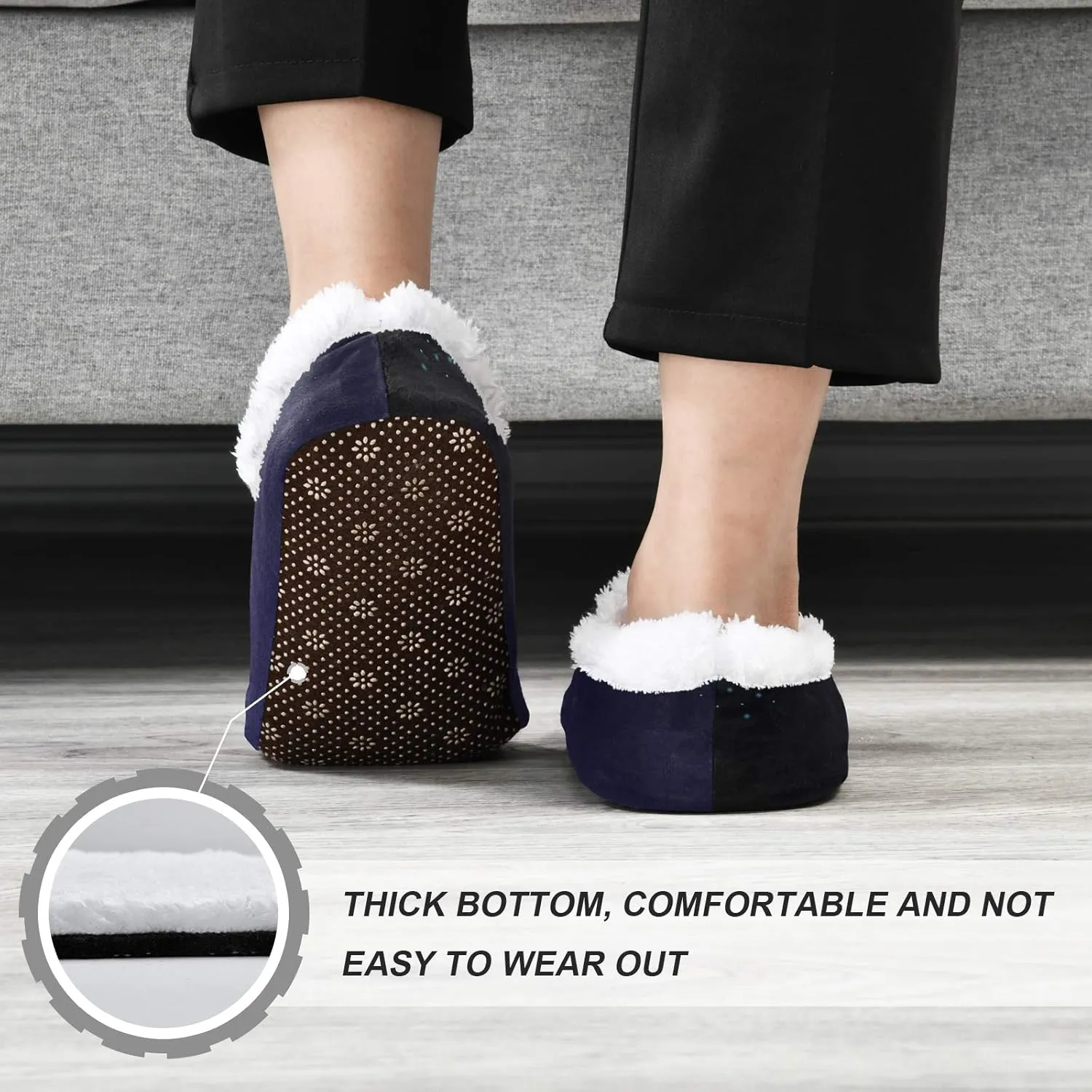 Unisex Fuzzy House Slippers Memory Foam Warm Slip Shoes Fur Lining M-XXL