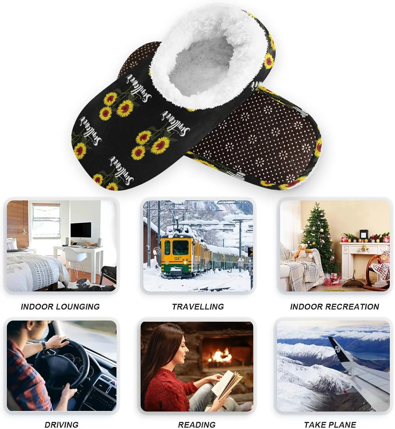 Unisex Fuzzy House Slippers Memory Foam Warm Slip Shoes Fur Lining M-XXL