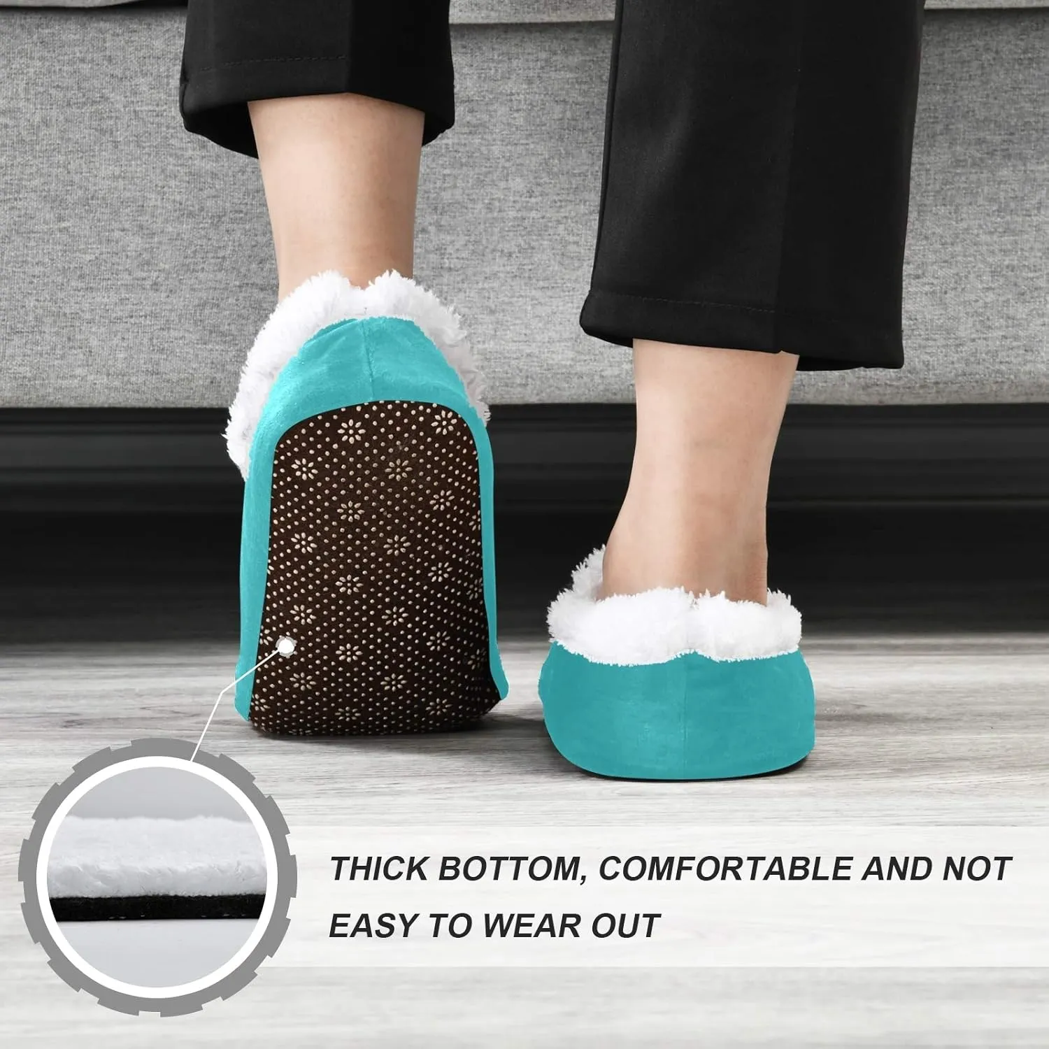 Unisex Fuzzy House Slippers Memory Foam Warm Slip Shoes Fur Lining M-XXL