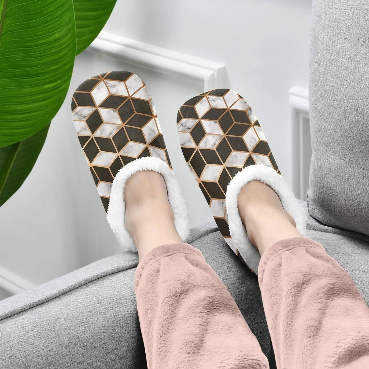 Unisex Fuzzy House Slippers Memory Foam Warm Slip Shoes Fur Lining M-XXL