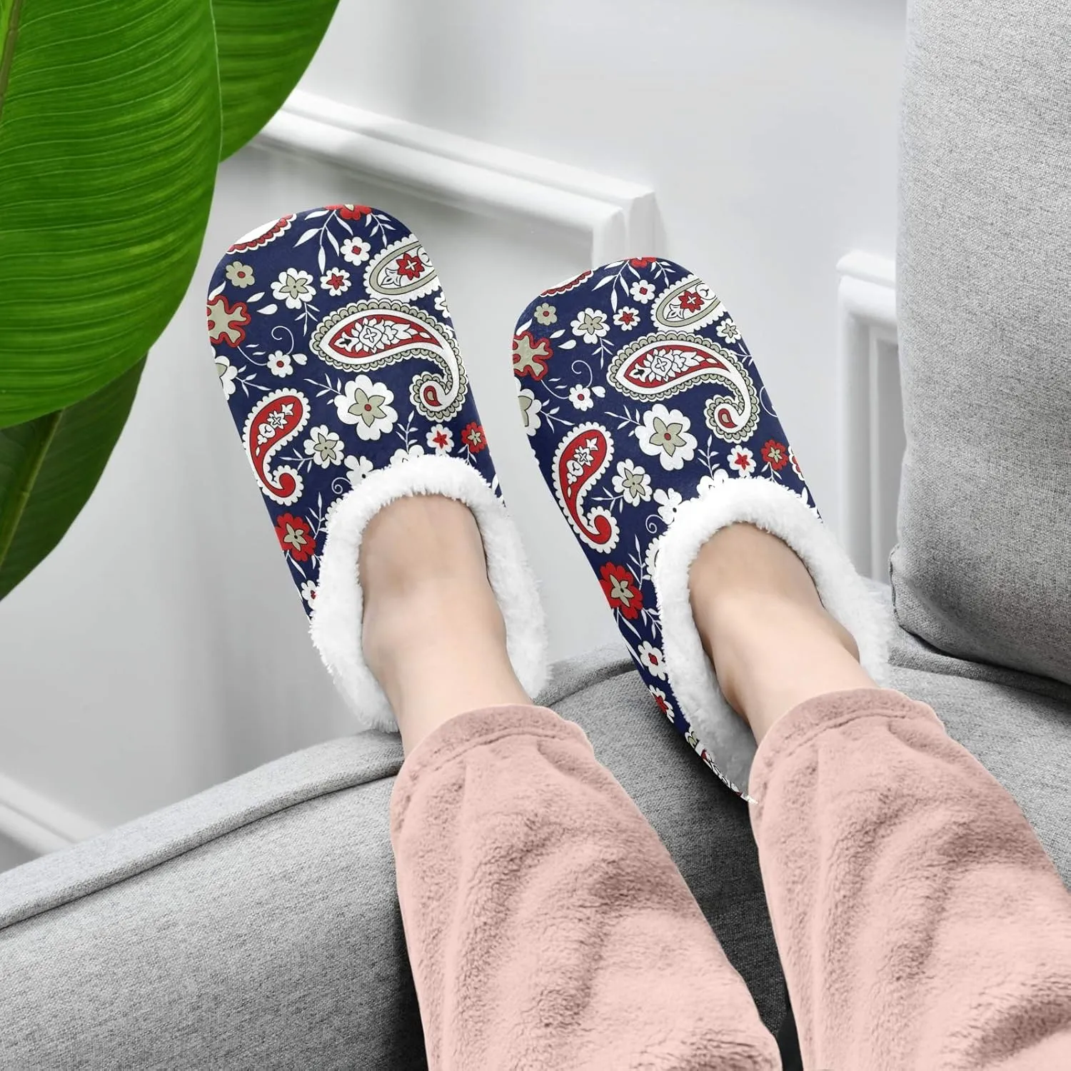 Unisex Fuzzy House Slippers Memory Foam Warm Slip Shoes Fur Lining M-XXL