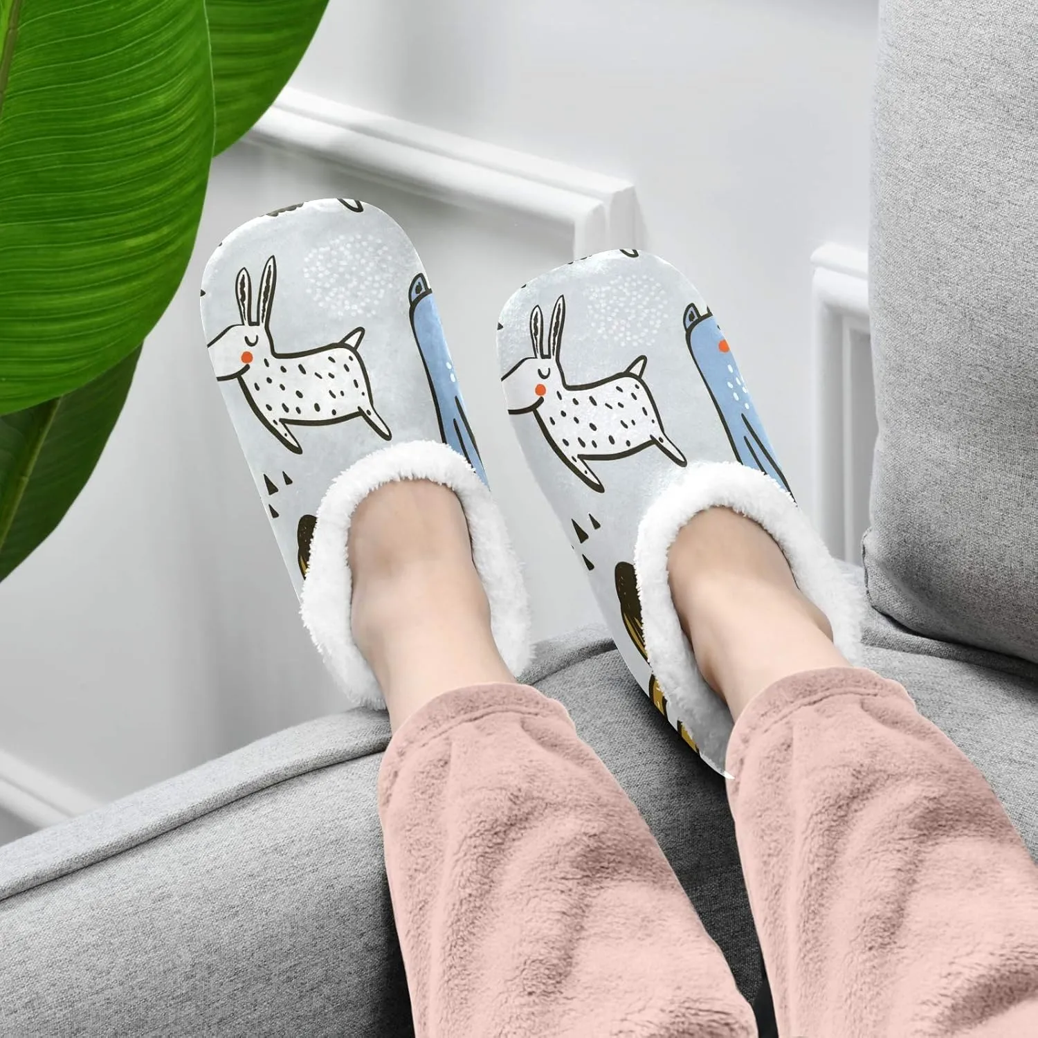 Unisex Fuzzy House Slippers Memory Foam Warm Slip Shoes Fur Lining M-XXL