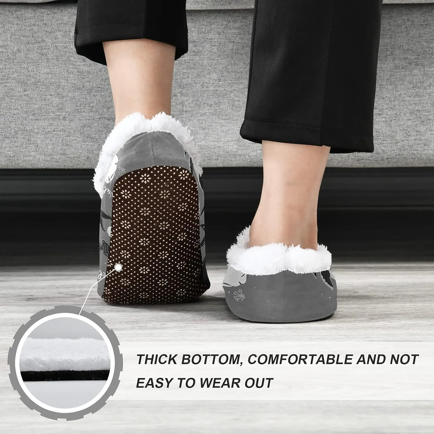 Unisex Fuzzy House Slippers, Warm Fur Lining Shoes, Non-Slip Memory Foam Slippers M-XXL