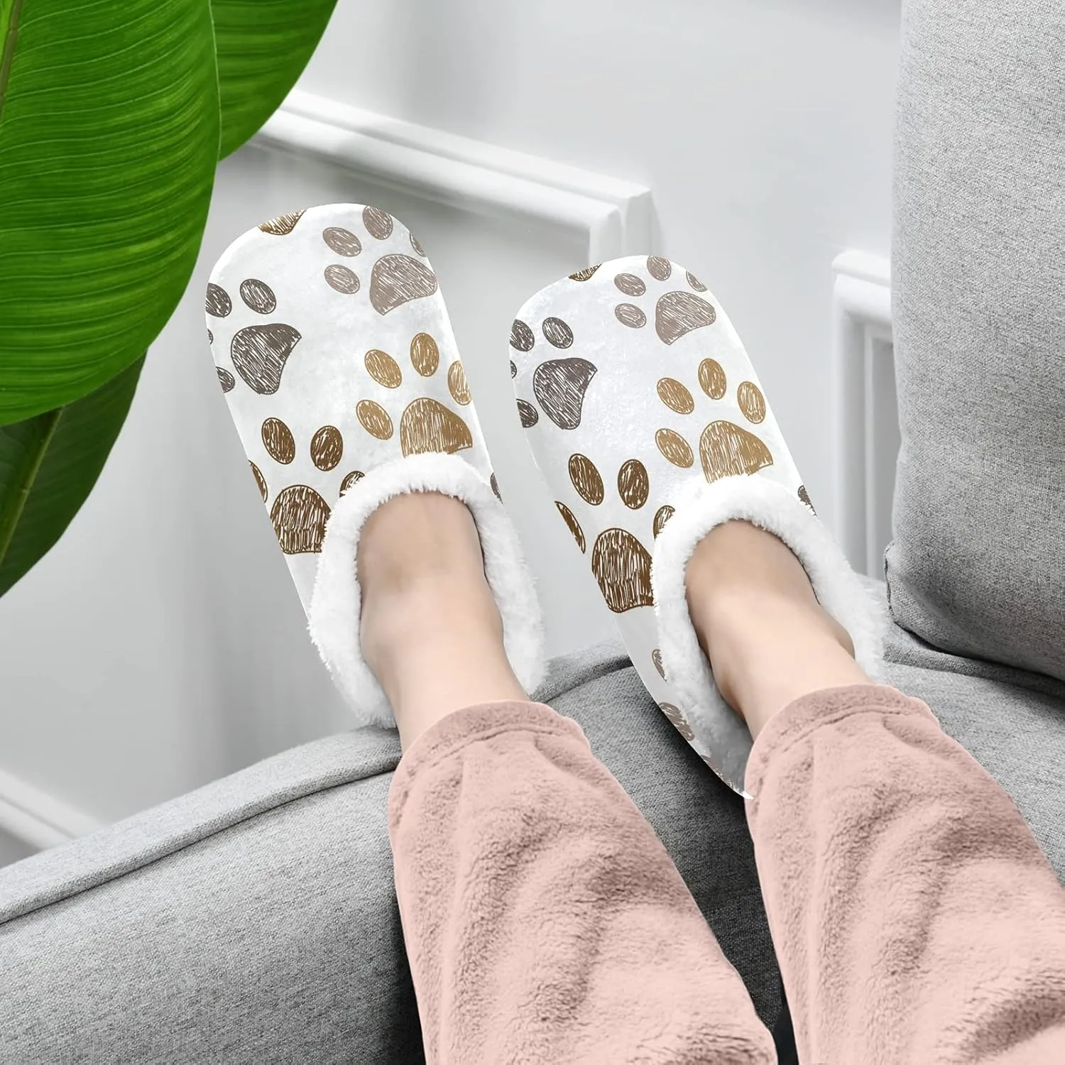 Unisex Fuzzy House Slippers, Warm Fur Lining Shoes, Non-Slip Memory Foam Slippers M-XXL