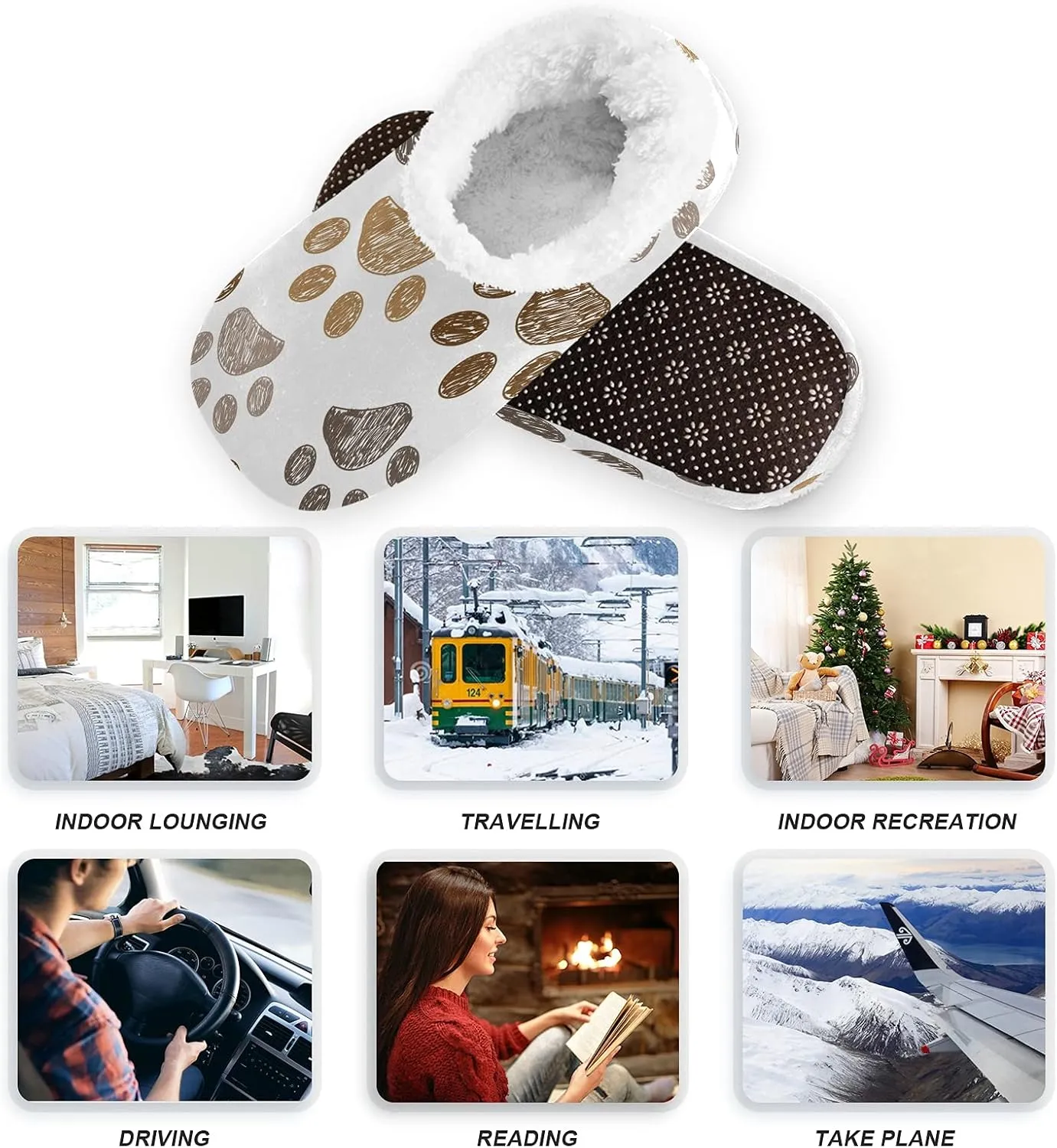 Unisex Fuzzy House Slippers, Warm Fur Lining Shoes, Non-Slip Memory Foam Slippers M-XXL