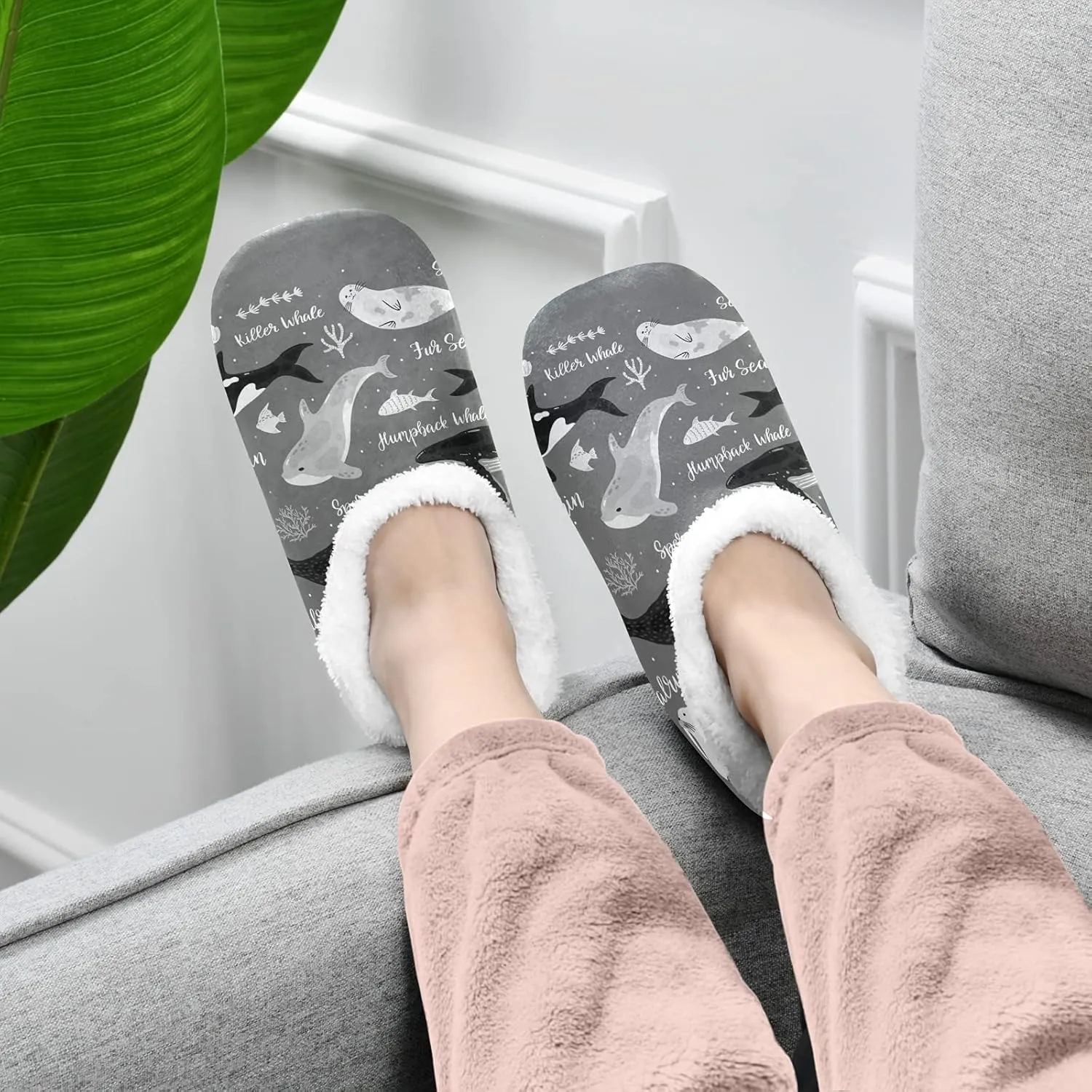 Unisex Fuzzy House Slippers, Warm Fur Lining Shoes, Non-Slip Memory Foam Slippers M-XXL