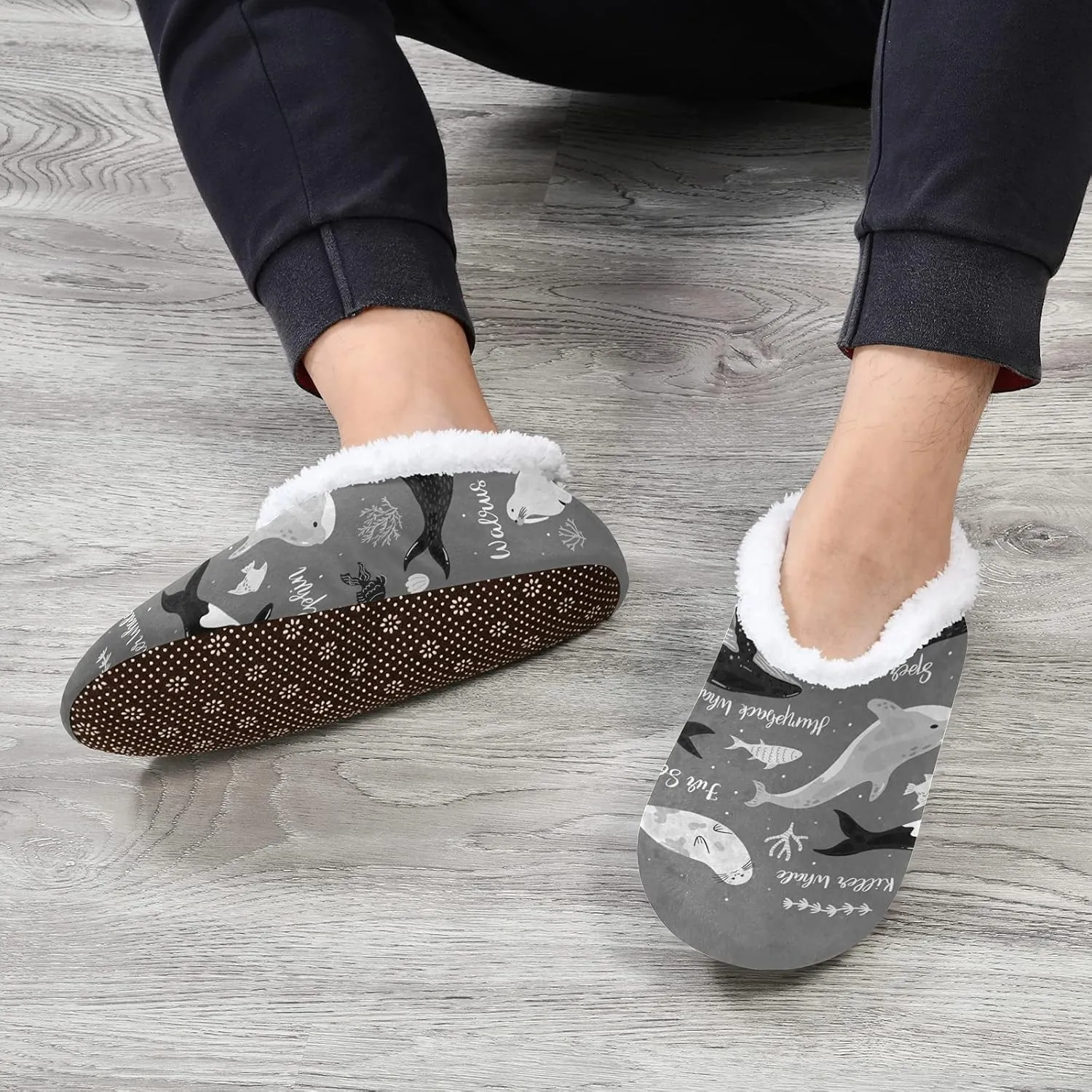 Unisex Fuzzy House Slippers, Warm Fur Lining Shoes, Non-Slip Memory Foam Slippers M-XXL