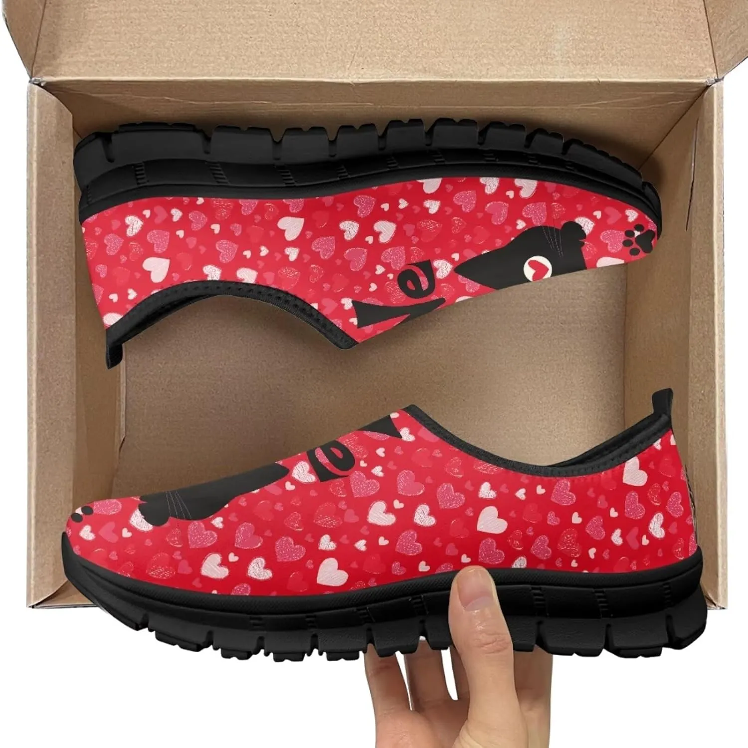 Valentine's Day Slip On Sneakers for Women Casual Low Top Flat Shoes Mesh Breathable Work Tennis Footwear