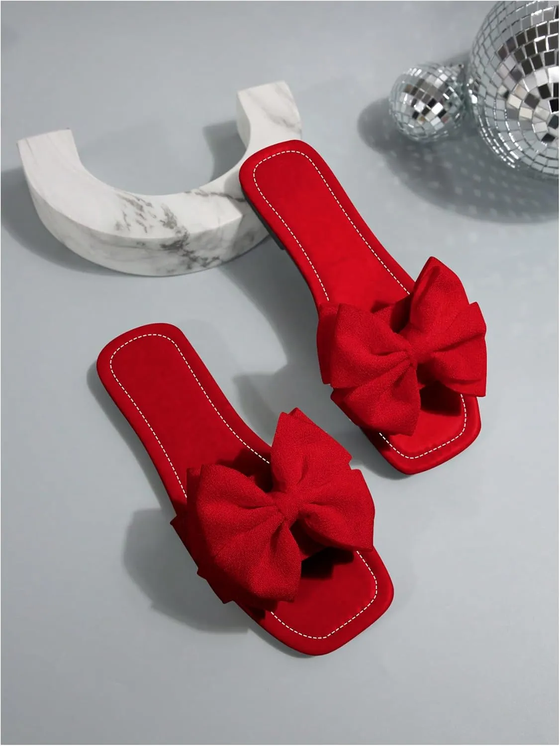 Verdusa Women's Bowknot Flat Sandals Summer Open Toe Slide Slip On Sandals