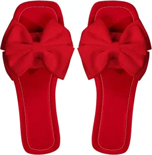 Verdusa Women's Bowknot Flat Sandals Summer Open Toe Slide Slip On Sandals