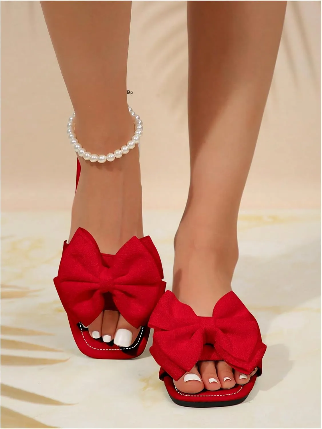 Verdusa Women's Bowknot Flat Sandals Summer Open Toe Slide Slip On Sandals