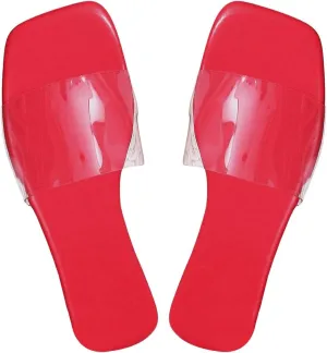 Verdusa Women's Clear Square Toe Slide Sandals Summer Slip On Flat Sandals