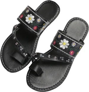Verdusa Women's Embroidered Open Toe Slip On Flip Flop Sandals Summer Flat Sandals
