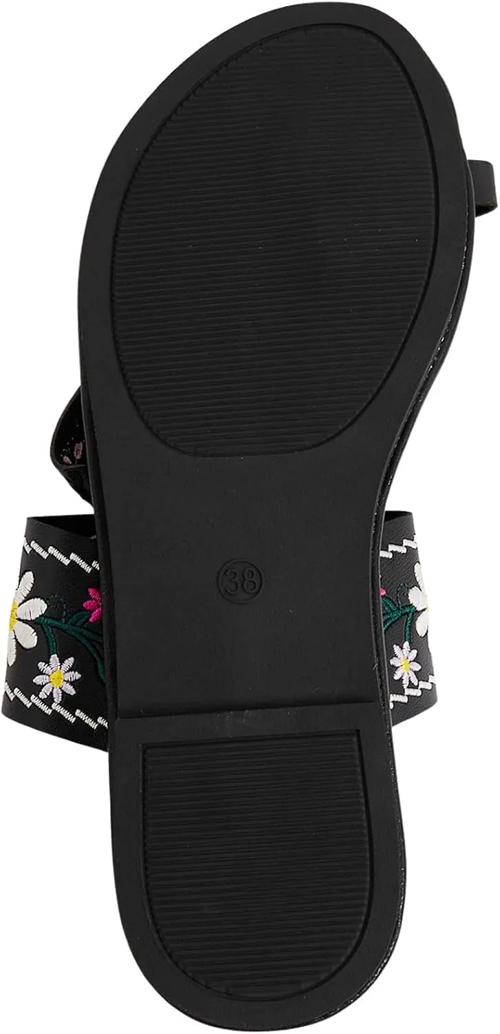 Verdusa Women's Embroidered Open Toe Slip On Flip Flop Sandals Summer Flat Sandals
