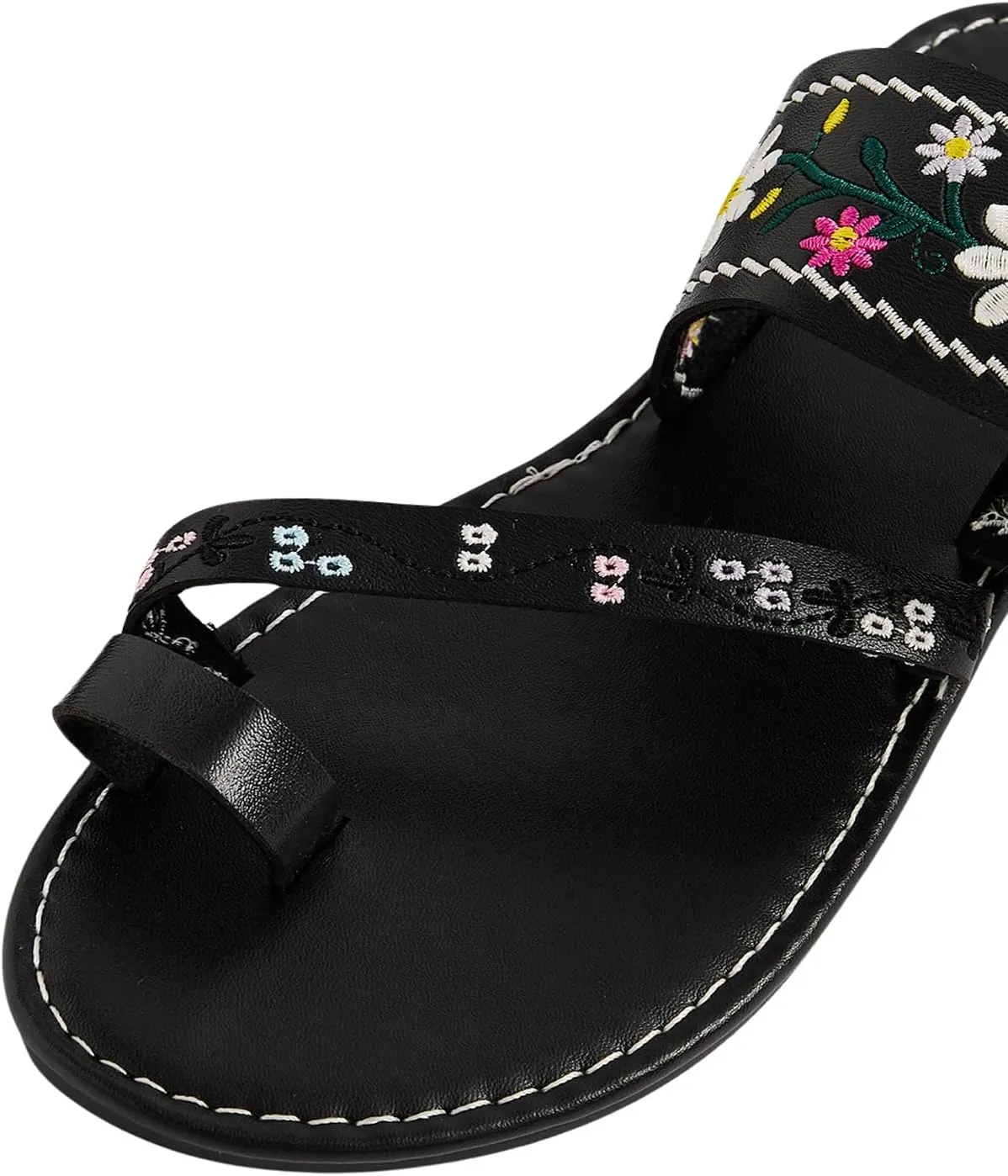Verdusa Women's Embroidered Open Toe Slip On Flip Flop Sandals Summer Flat Sandals