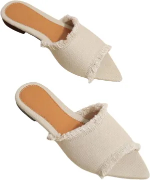 Verdusa Women's Pointed Toe Denim Flat Sandals Open Toess Slip On Summer Flats