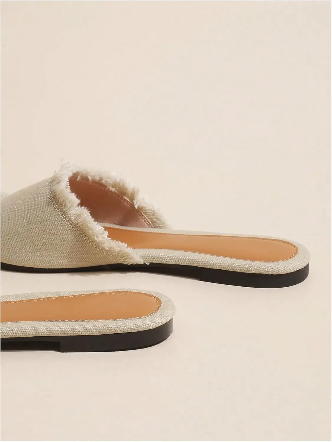 Verdusa Women's Pointed Toe Denim Flat Sandals Open Toess Slip On Summer Flats