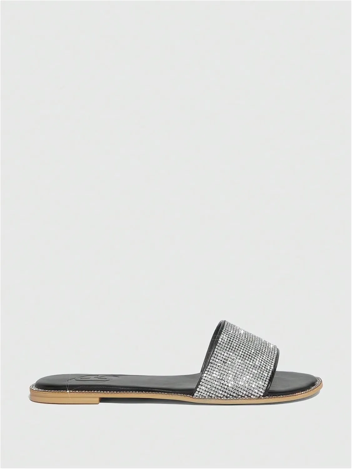 Verdusa Women's Rhinestone Sandals Sparkly Slip On Slides Open Toe Glitter Flat Sandals