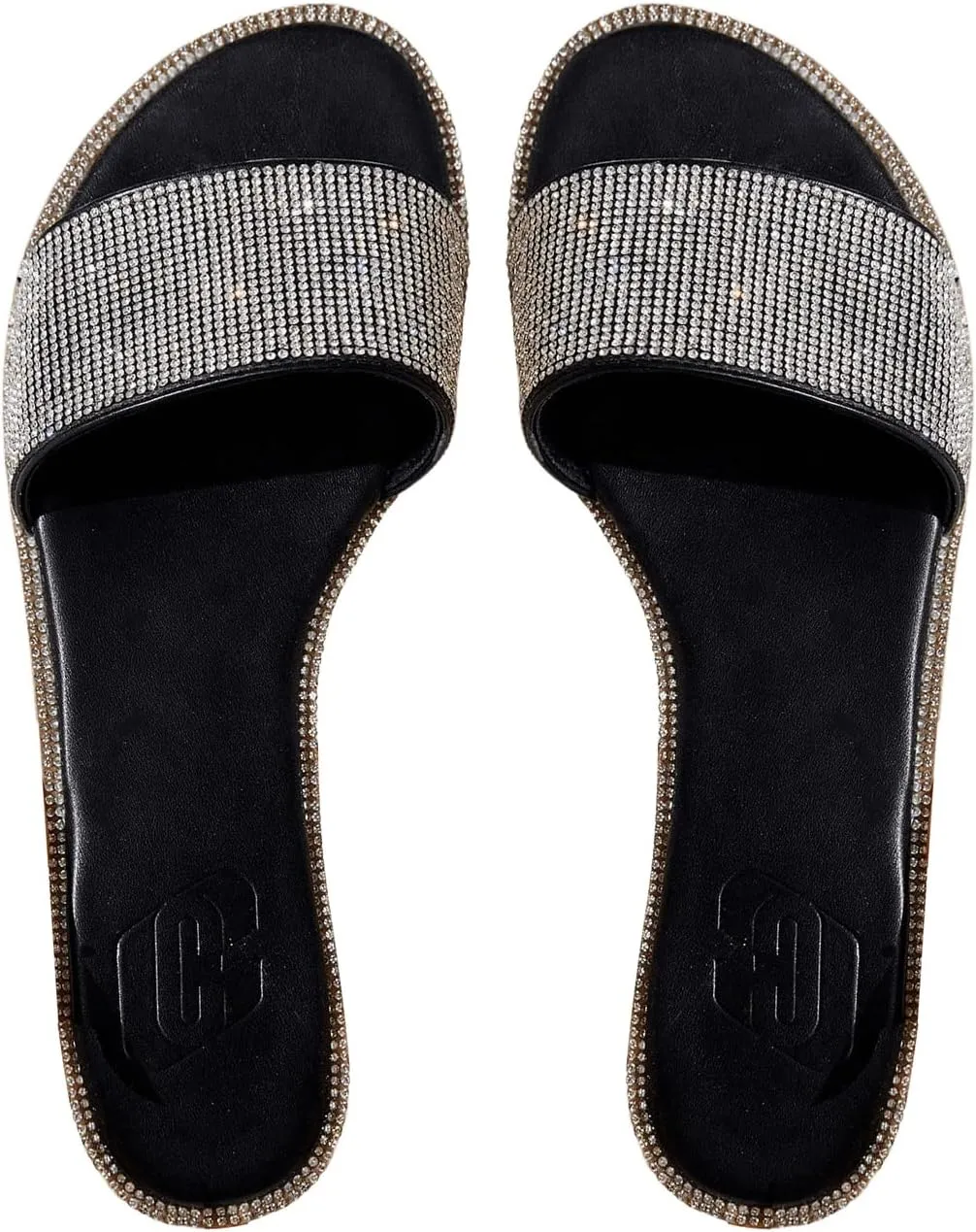 Verdusa Women's Rhinestone Sandals Sparkly Slip On Slides Open Toe Glitter Flat Sandals