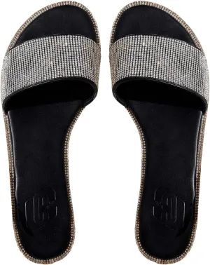 Verdusa Women's Rhinestone Sandals Sparkly Slip On Slides Open Toe Glitter Flat Sandals
