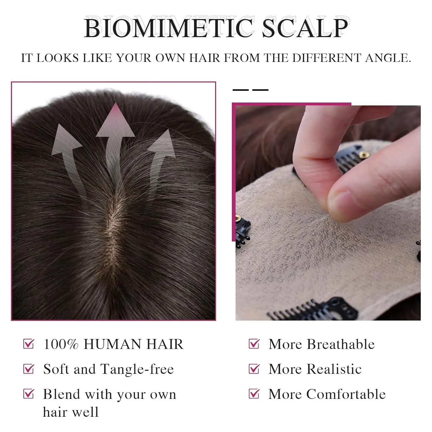 VERNA Real Human Hair Topper, 10 Inch 100％ Human Hair Toppers for Women with Thinning Hair, Large area Coverage Brown Black Hairpiece Wiglet for Daily Wear(8 * 11)