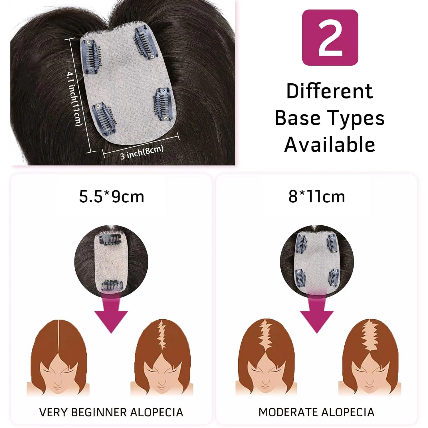 VERNA Real Human Hair Topper, 10 Inch 100％ Human Hair Toppers for Women with Thinning Hair, Large area Coverage Brown Black Hairpiece Wiglet for Daily Wear(8 * 11)