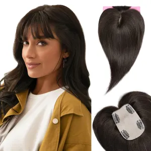 VERNA Real Human Hair Topper, 10 Inch 100％ Human Hair Toppers for Women with Thinning Hair, Large area Coverage Brown Black Hairpiece Wiglet for Daily Wear(8 * 11)