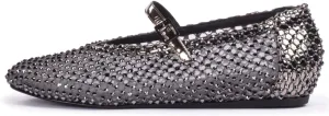 Vertundy Women's Mesh Ballet Flat Shoes with Rhinestone Round Toe Slip On Strap Buckle Causal Dress Crystal Fishnet Ballerina Shoes Ladies