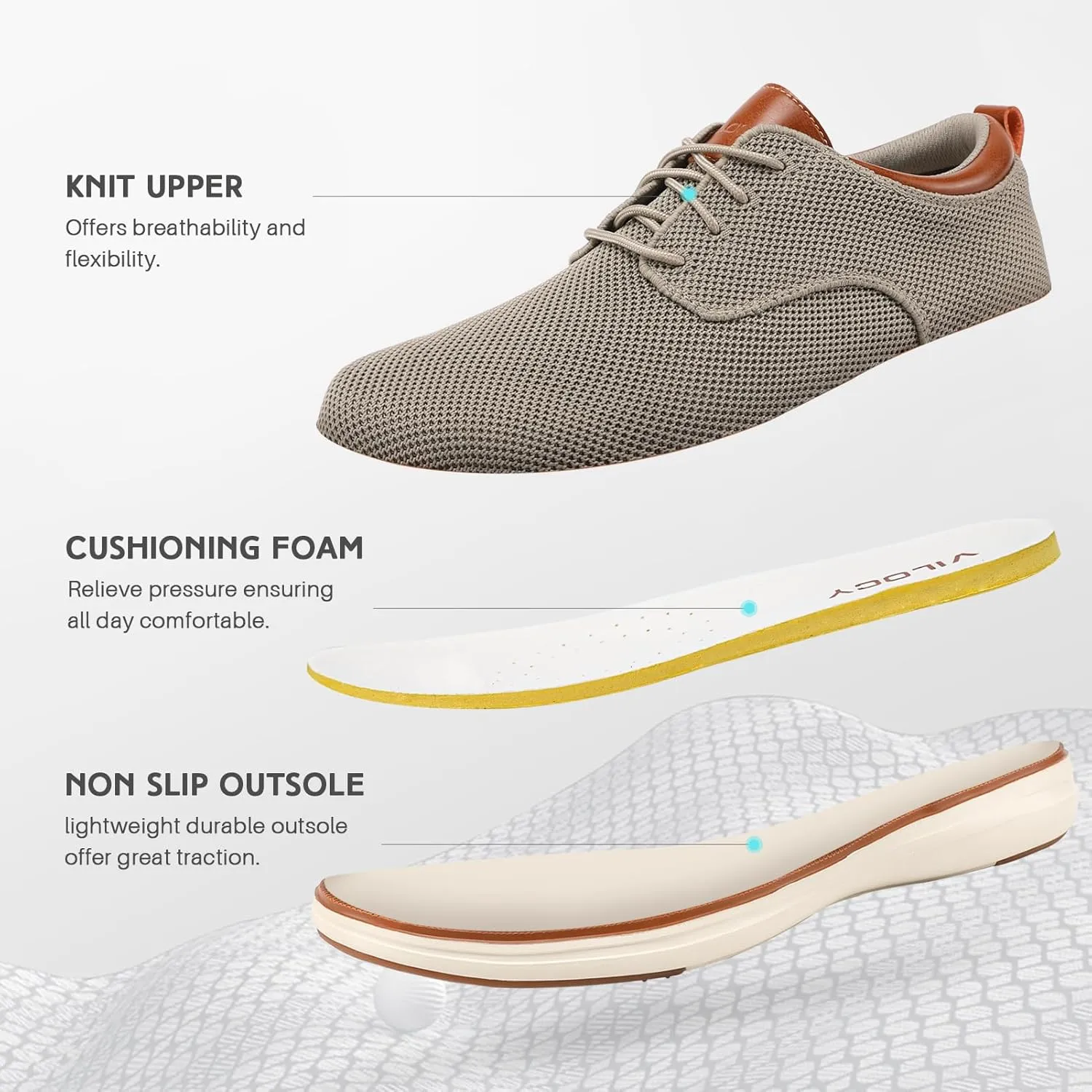 VILOCY Men's Wide Casual Dress Oxfords Business Shoes Fashion Sneakers Mesh Breathable Comfortable Walking Shoes