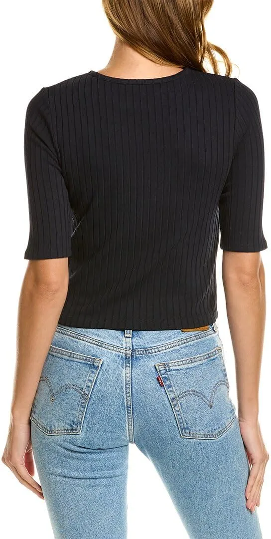 Vince Women's Rib Elbow Sleeve Cropped Top