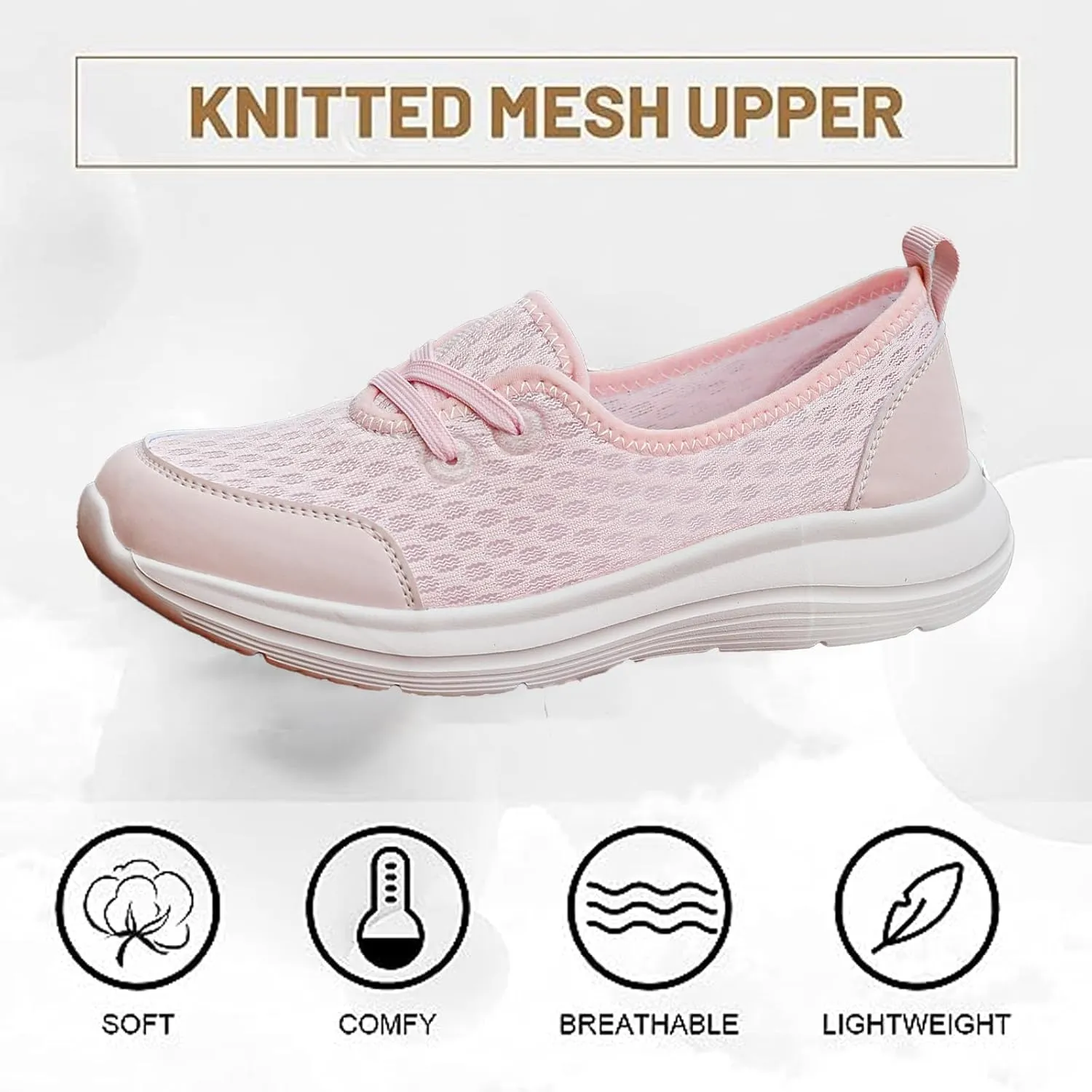 Walking Shoes Women Breathable Mesh Knit Sneakers Casual Ultra Light Low Top Loafers Fashion Orthotic Athletic Tennis Running Sneakers for Plantar Fasciitis