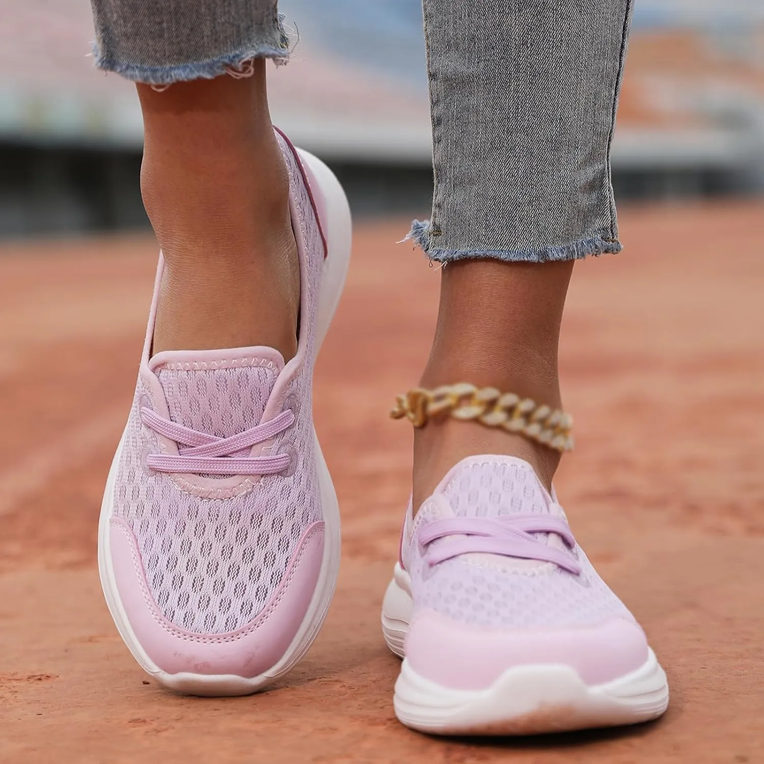 Walking Shoes Women Breathable Mesh Knit Sneakers Casual Ultra Light Low Top Loafers Fashion Orthotic Athletic Tennis Running Sneakers for Plantar Fasciitis