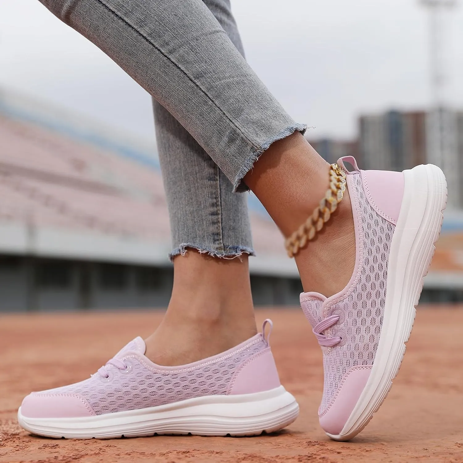 Walking Shoes Women Breathable Mesh Knit Sneakers Casual Ultra Light Low Top Loafers Fashion Orthotic Athletic Tennis Running Sneakers for Plantar Fasciitis