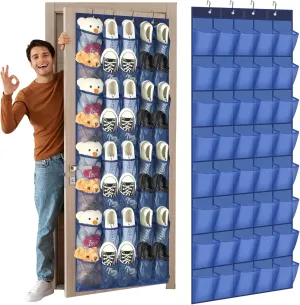 Windyun 40 Large Over the Door Hanging Shoe Organizer Navy Blue Mesh Pockets Shoe Rack for Closet Behind Door Hanger Storage Holder Nonslip for Cruise Essentials, Dorm Room Storage, Utility Room