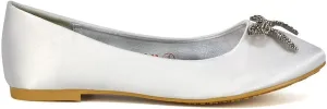 Women Flat Bridal Satin Slip On Ballerina Pumps Ladies Diamante Bow Bridesmaid Shoes