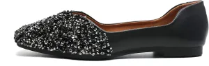 Women Rhinestone Flats Silver,Square Toe Bling Glitter Dressy Casual Bridal Wedding Sparkly Comfortable Shoe