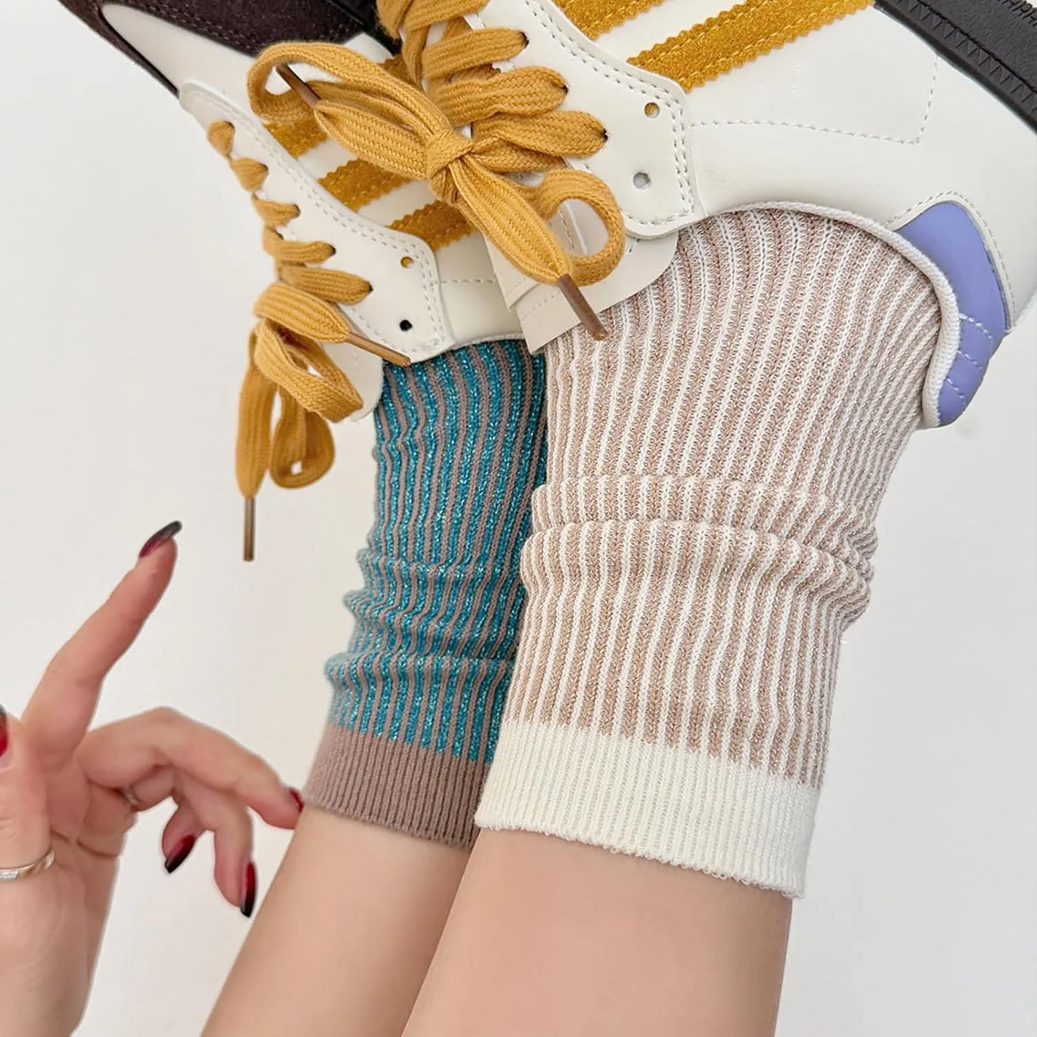 Women's 3-Pack Striped Crew Socks Breathable Cotton Retro Athletic Socks for Everyday