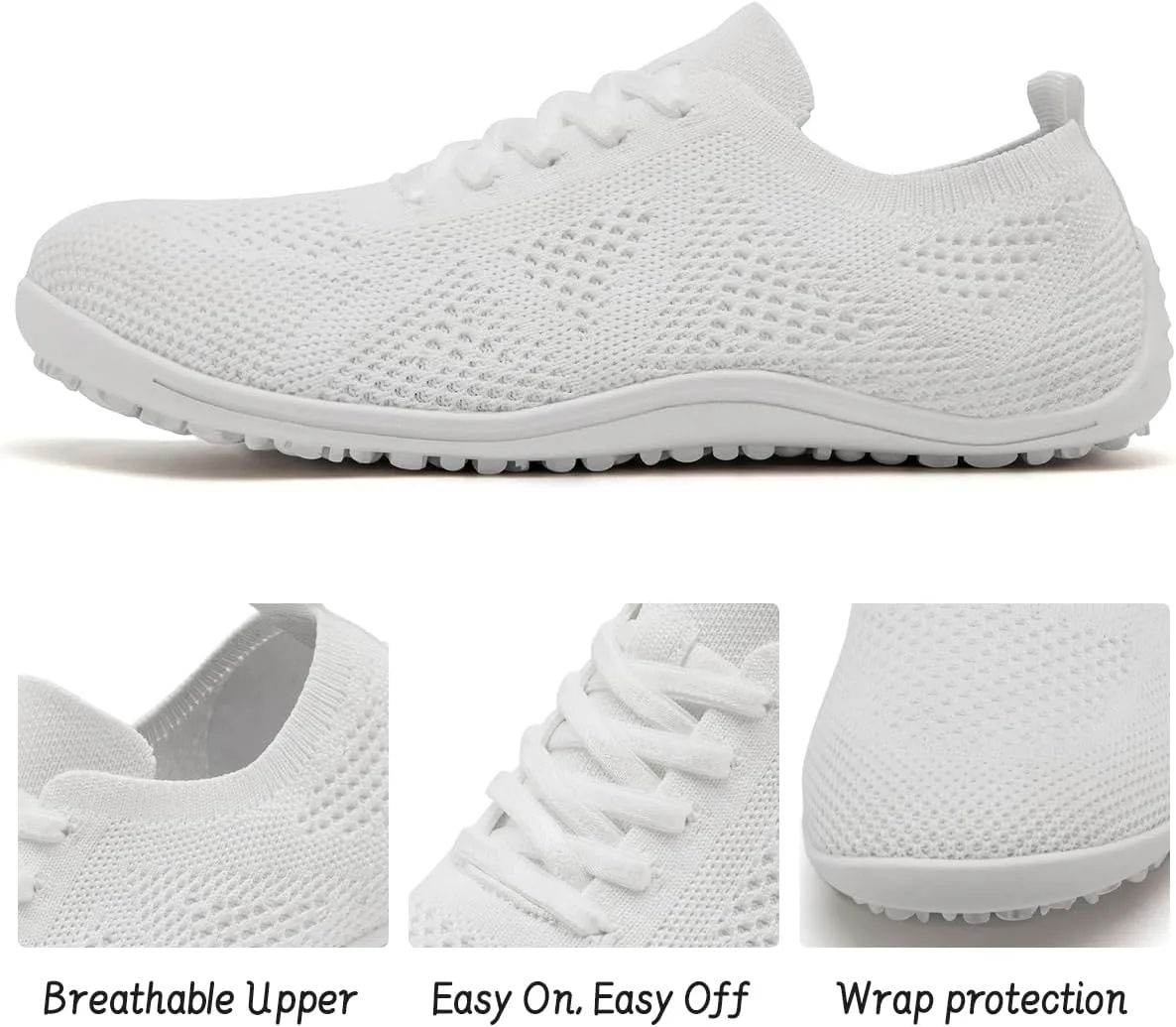 Women's Barefoot Shoes Walking Sports Zero Drop Sole Running Casual Sneakers Slip On Breathable Soft Fashion House Shoes White