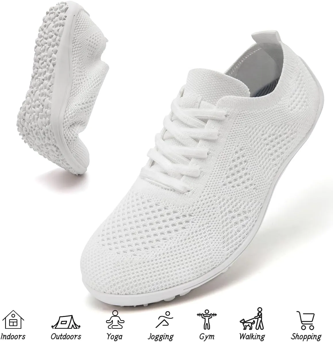 Women's Barefoot Shoes Walking Sports Zero Drop Sole Running Casual Sneakers Slip On Breathable Soft Fashion House Shoes White