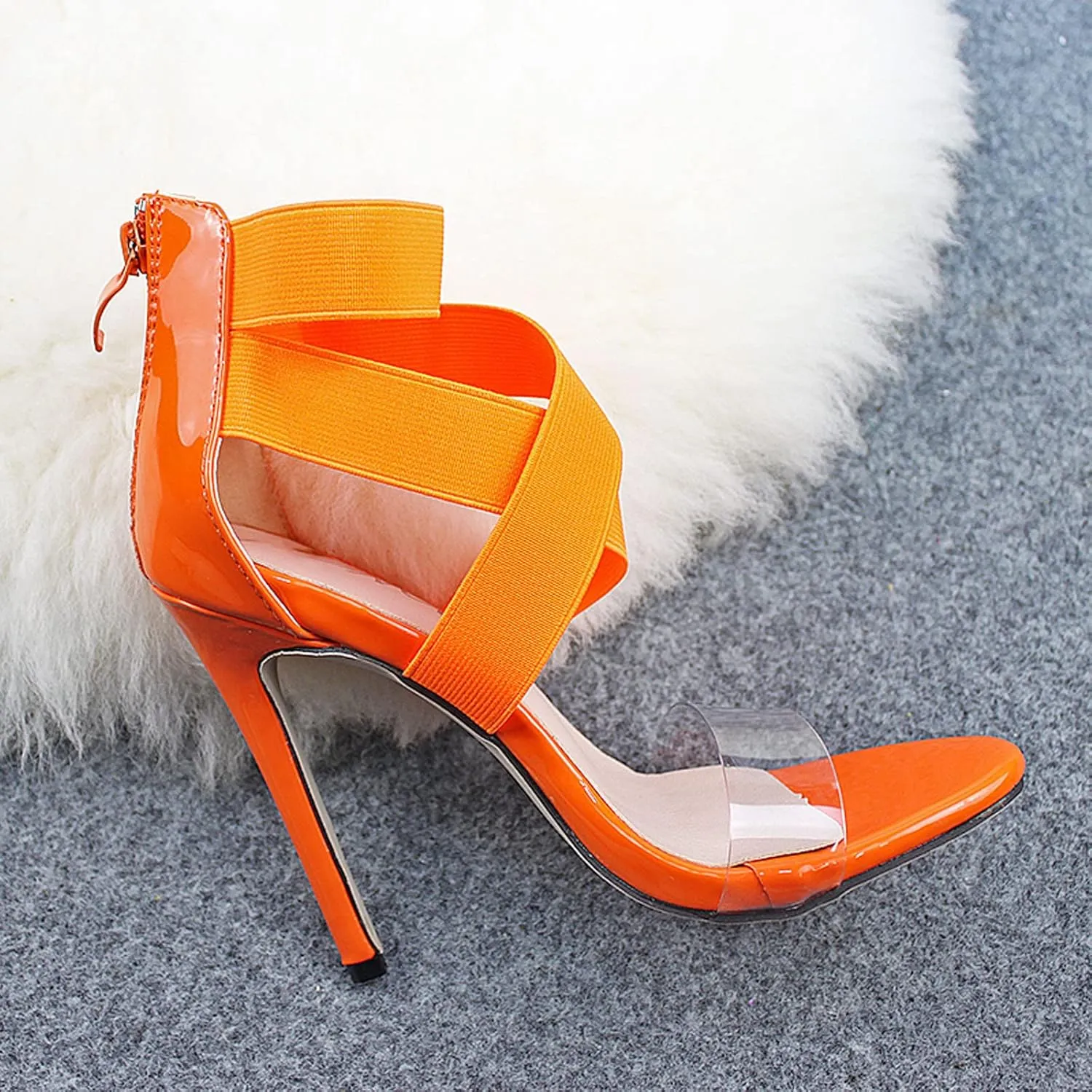 Womens Clear Strap Stiletto Sandals Fashion Snake Pattern Cross Straps Back Zipper Open Toe Thin High Heels Summer Comfortable Casual Shoes