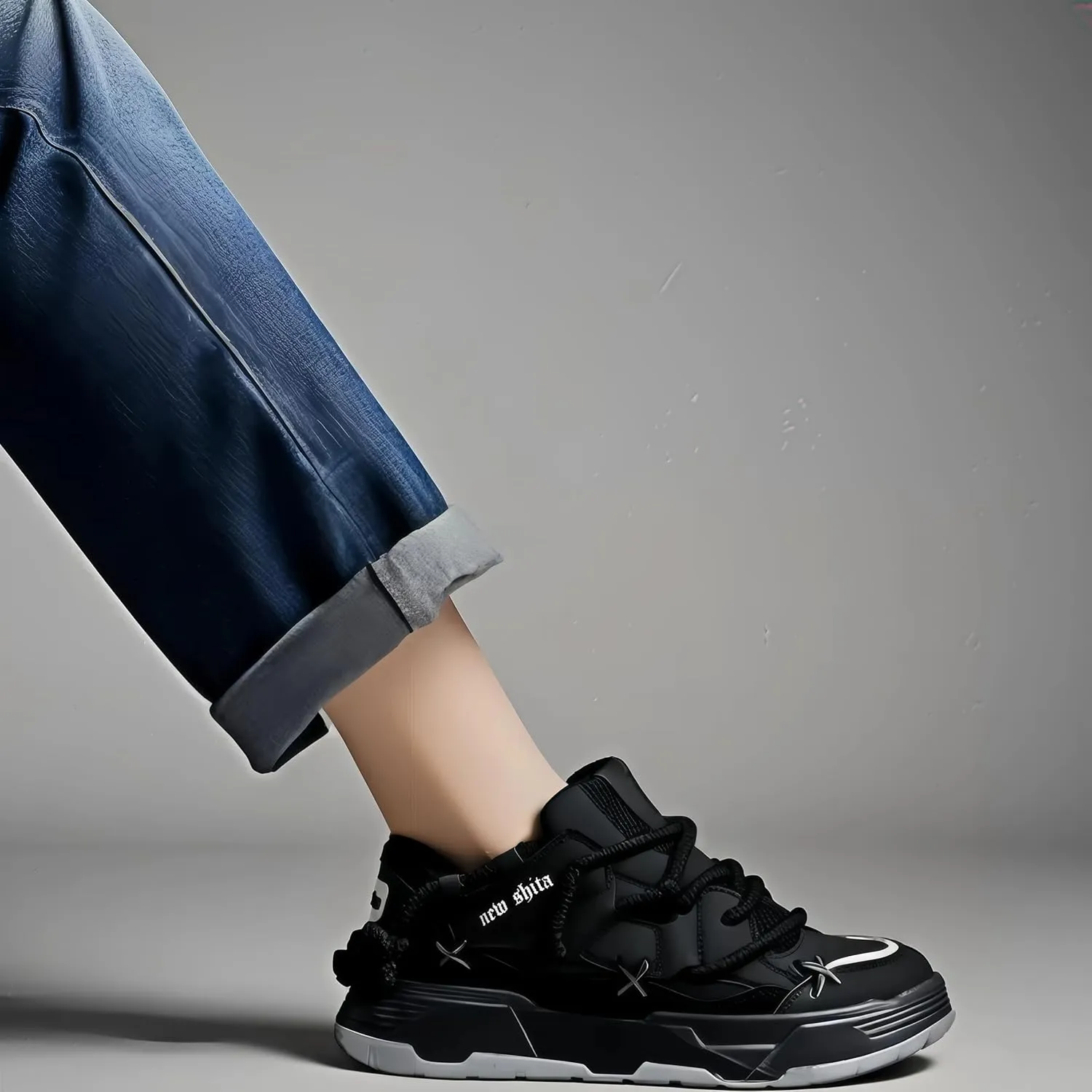 Women’s Faux Leather Fashion Platform Chunky Sneakers Lightweight Breathable Height Increasing Unisex Casual Walking Tennis Running Shoes