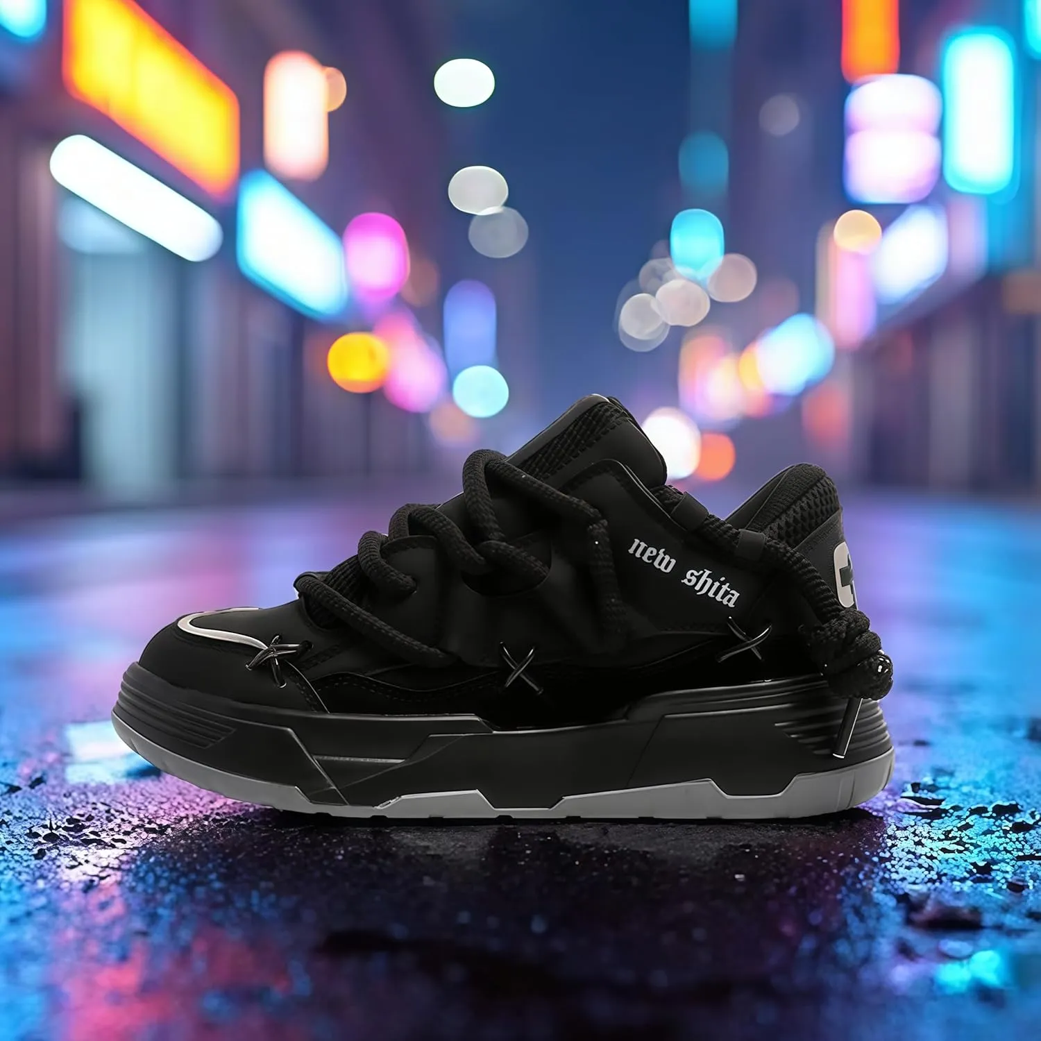 Women’s Faux Leather Fashion Platform Chunky Sneakers Lightweight Breathable Height Increasing Unisex Casual Walking Tennis Running Shoes