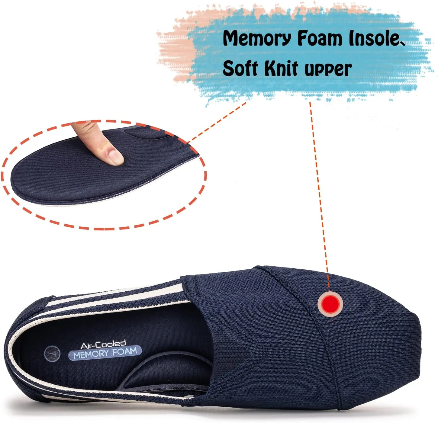 Women's Knit Flat Shoes,Classic Casual Washable Shoes,Comfortable Walking Slip-On Ballerina Square Toe Shoes for Women