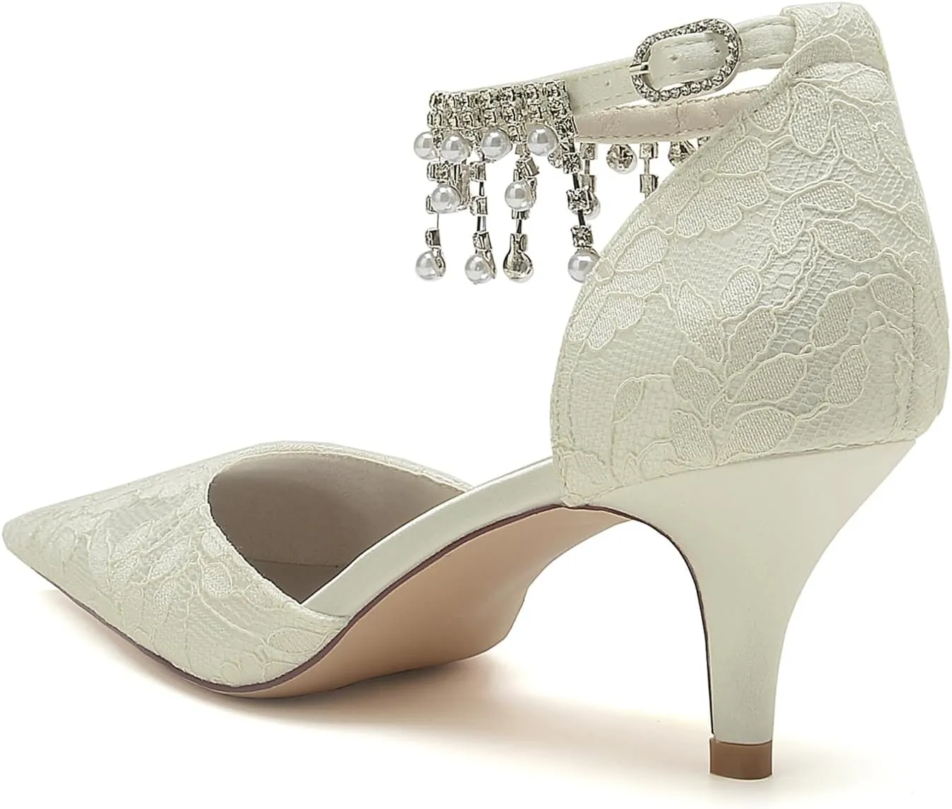 Women's Lace Closed Toe Wedding Bridal Sandals Mid High Heels Crystal Ankle Strap Evening Prom Party Dress Pumps
